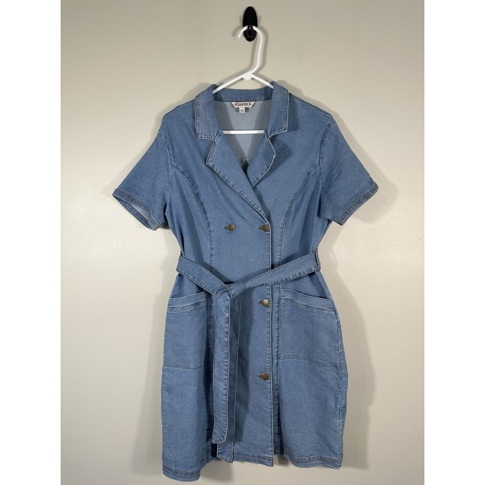 Nanette Lepore Denim Blazer Dress Womens 10 Blue Double Breasted‎ Stretch Read